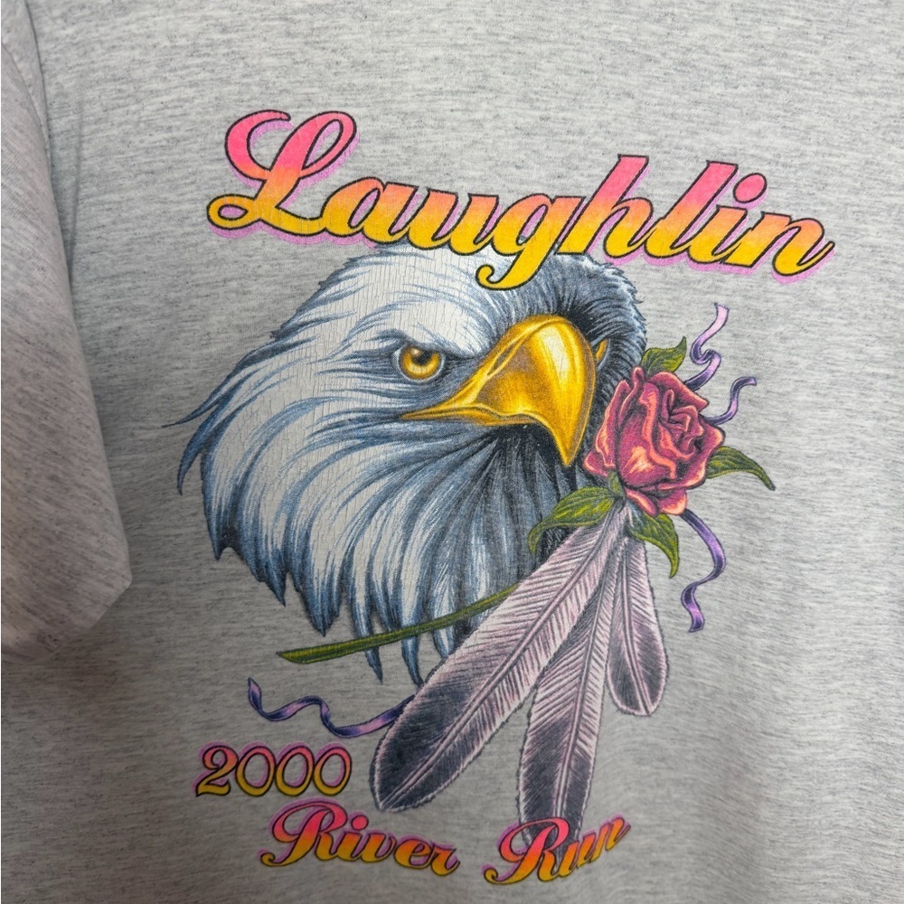 Vintage Laughlin 2000 River Run T-Shirt – Bald Eagle Graphic – Retro Biker Tee - Picture 2 of 3